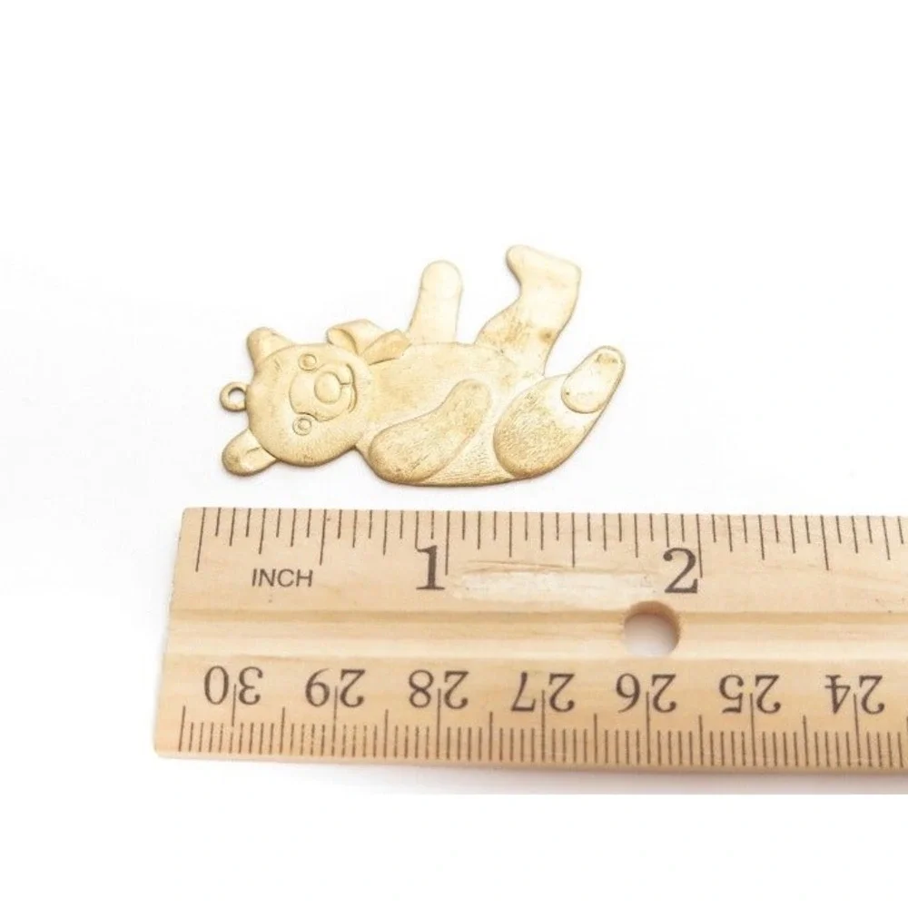 Vintage Gold Tone Teddy Bear Charm Pendant Embossed Textured Metal 2 Inch‎
